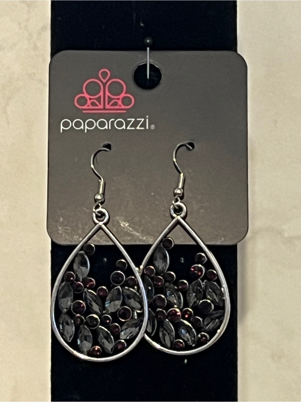 Paparazzi Teardrop With Deep Purple Crystals Dangle Earrings